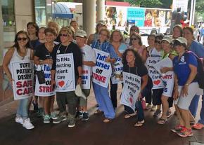Striking nurses on the picket line at Tufts Medical Center